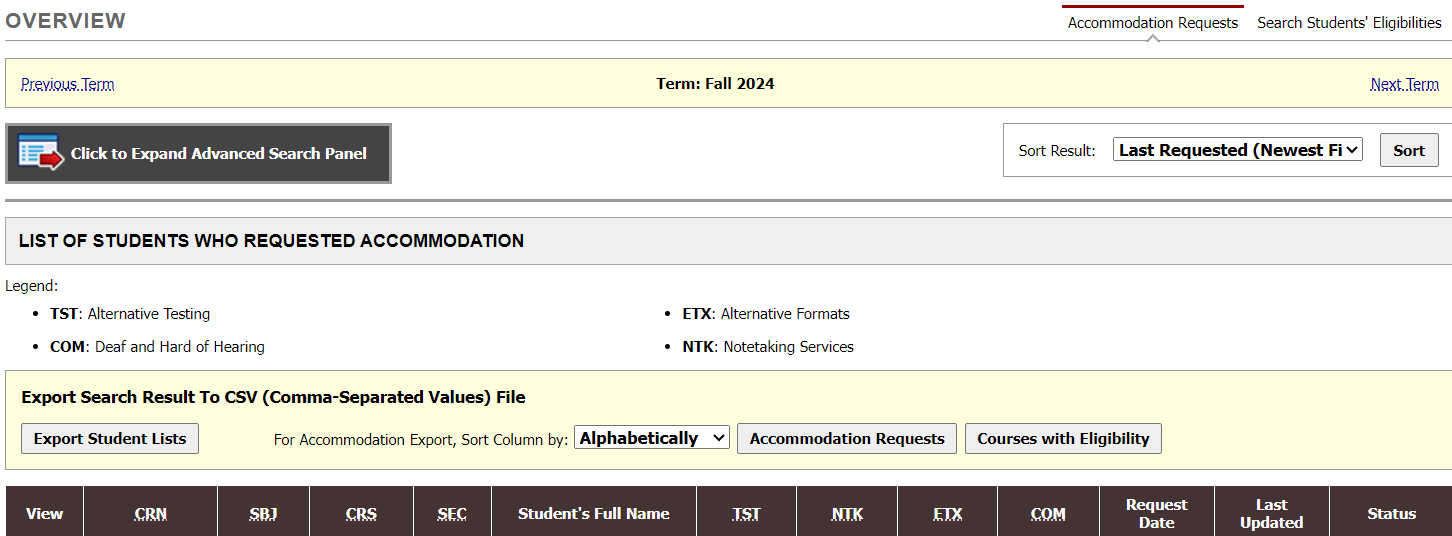 Instructor Overview page