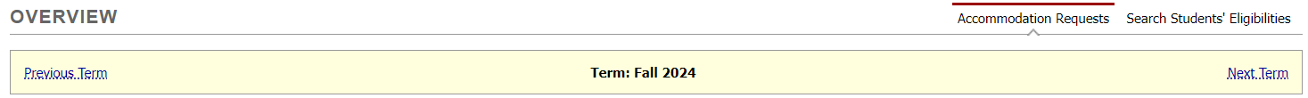 Instructors can change the term to the previous term or next term in a yellow box.