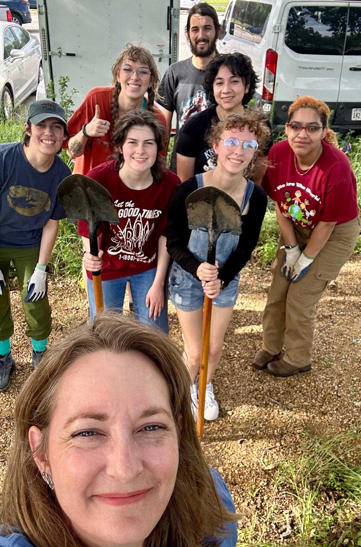 Workday Selfie of Bird Campus students and faculty advisor at a workday.
