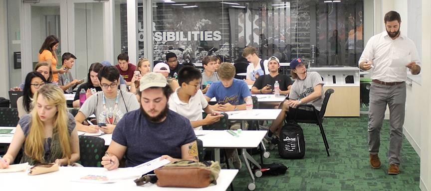 students attending orientation session