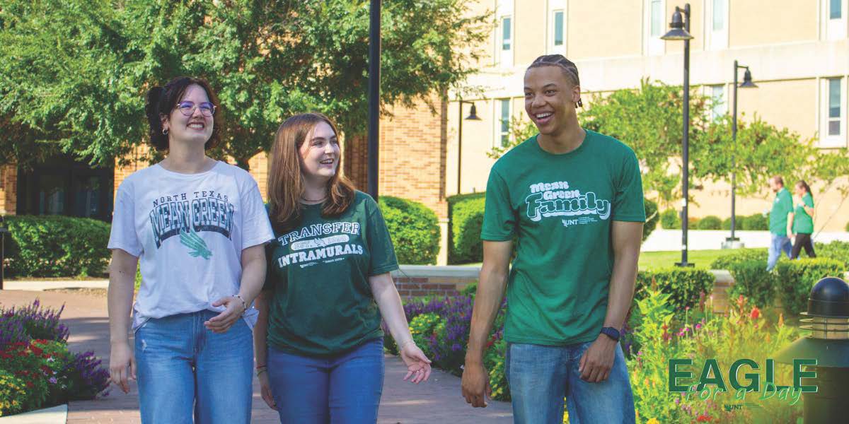 Three UNT students walking on campus