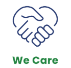 Logo of two hands holding and the text we care